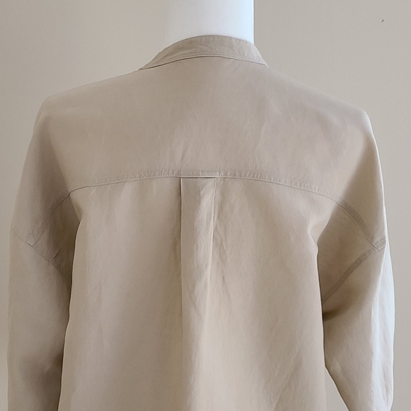 NWOT Uniqlo Womens Linen Blend Skipper Small Beige 3/4 Sleeve Tunic Blouse - Picture 6 of 9